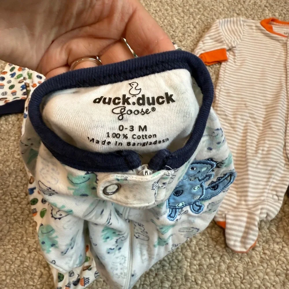 Baby Boys 3 Pack Carter's Gerber Duck Duck Goose Footed Sleepers Size 0-3 Months
